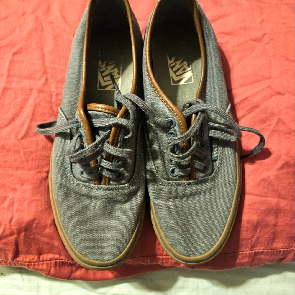 Men's Vans shoes in faded green with bubble gum soles. Size 7.5 in men's.